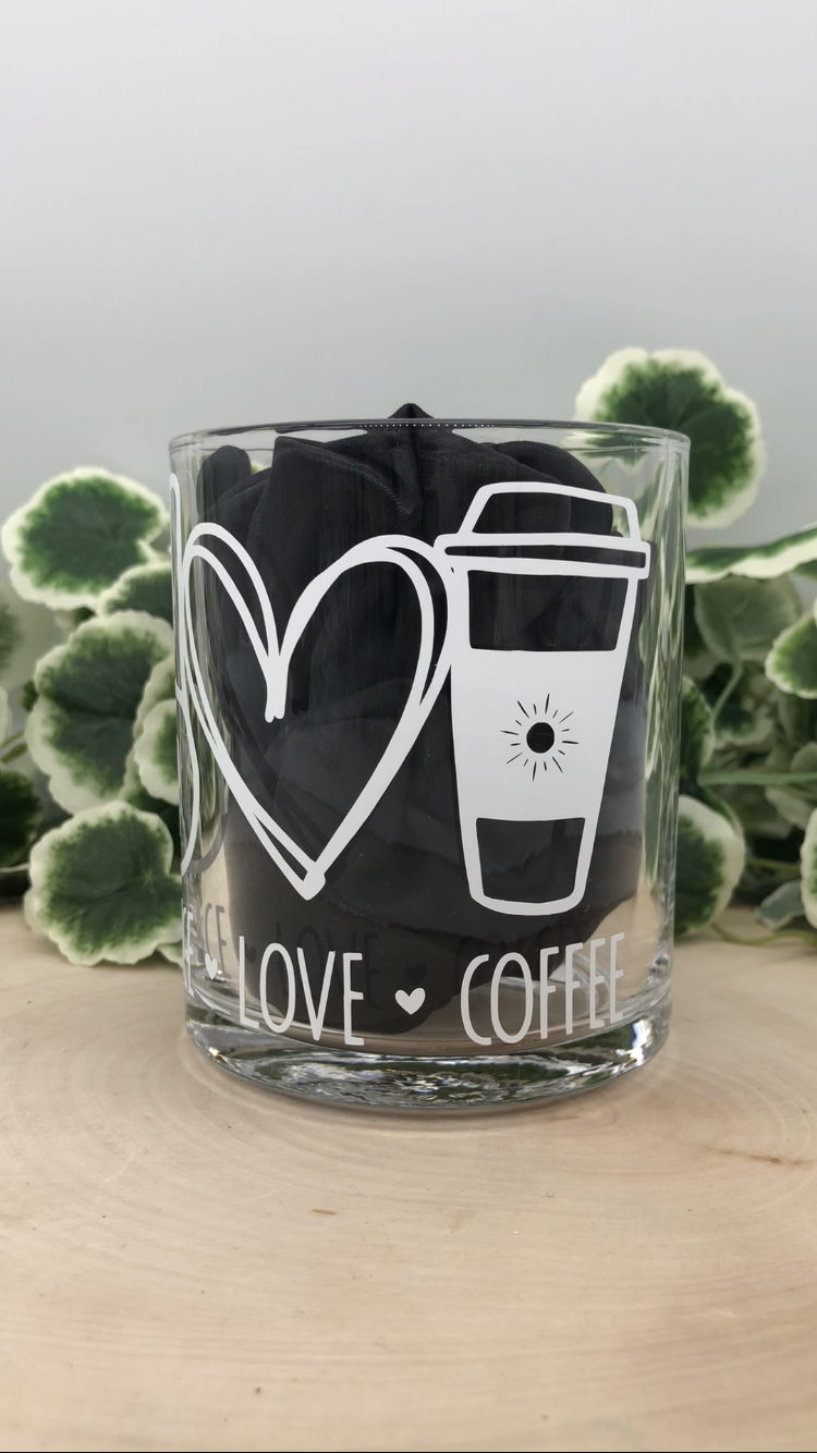 Peace, Love, Coffee Glass Mug