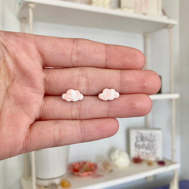 Mini Cloud Stud Earrings Marbled in Pink and White