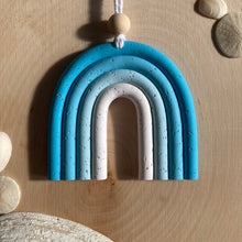 Load image into Gallery viewer, Blue Ombre Mini Macramé Rainbow Rear View Mirror/Wall Hanging