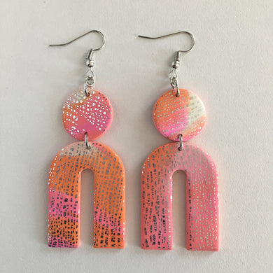 Pink And Orange Marbled Earrings
