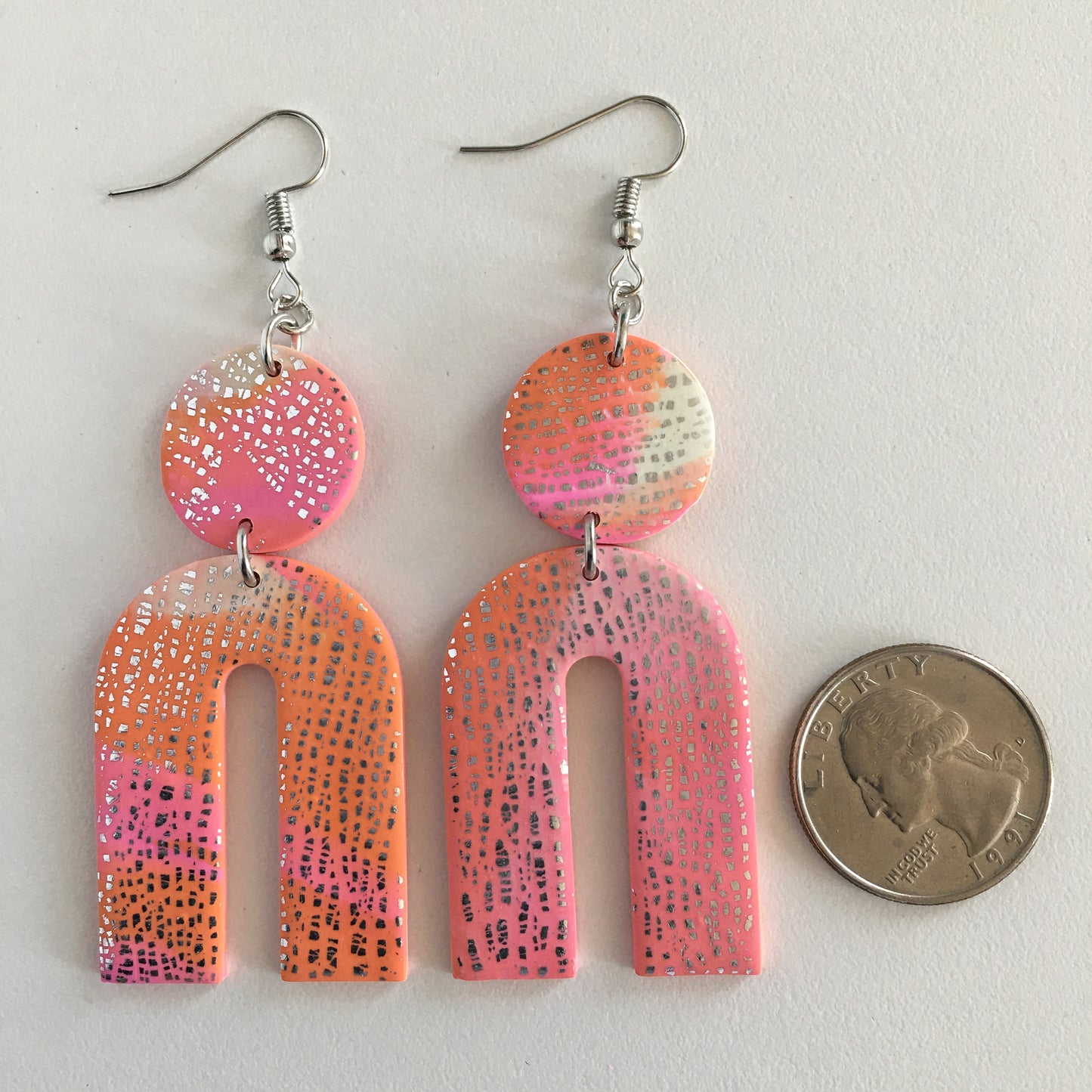 Pink And Orange Marbled Earrings