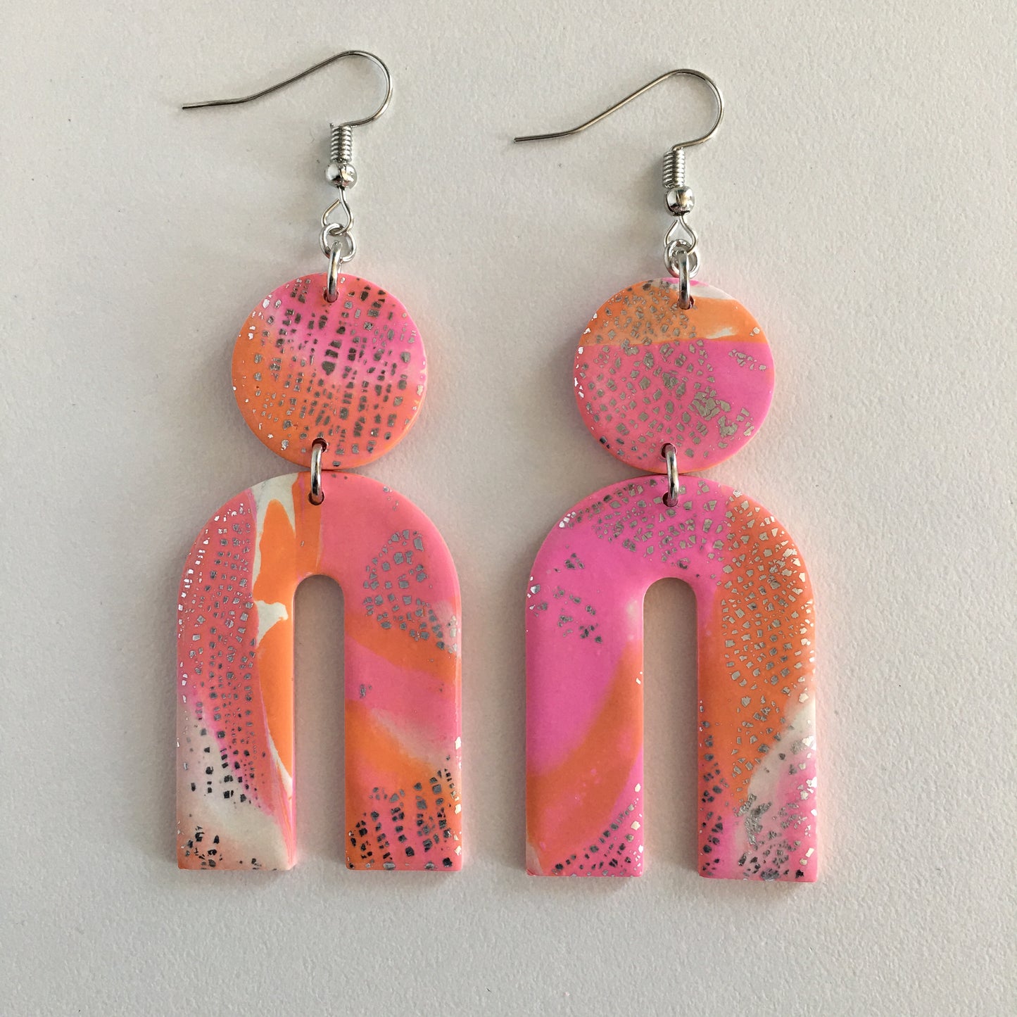 Pink And Orange Marbled Earrings