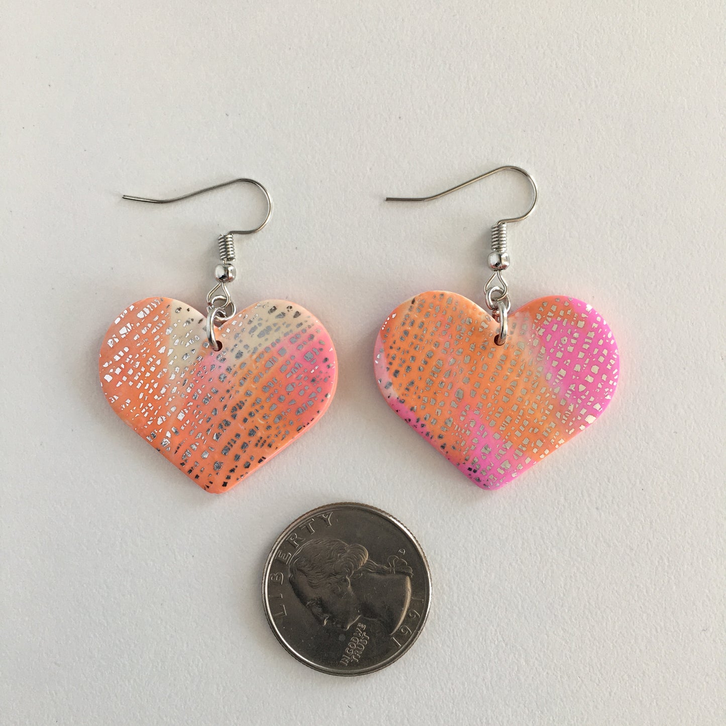 Pink And Orange Marbled Earrings