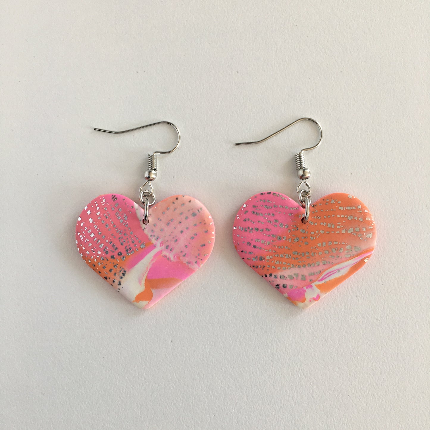 Pink And Orange Marbled Earrings