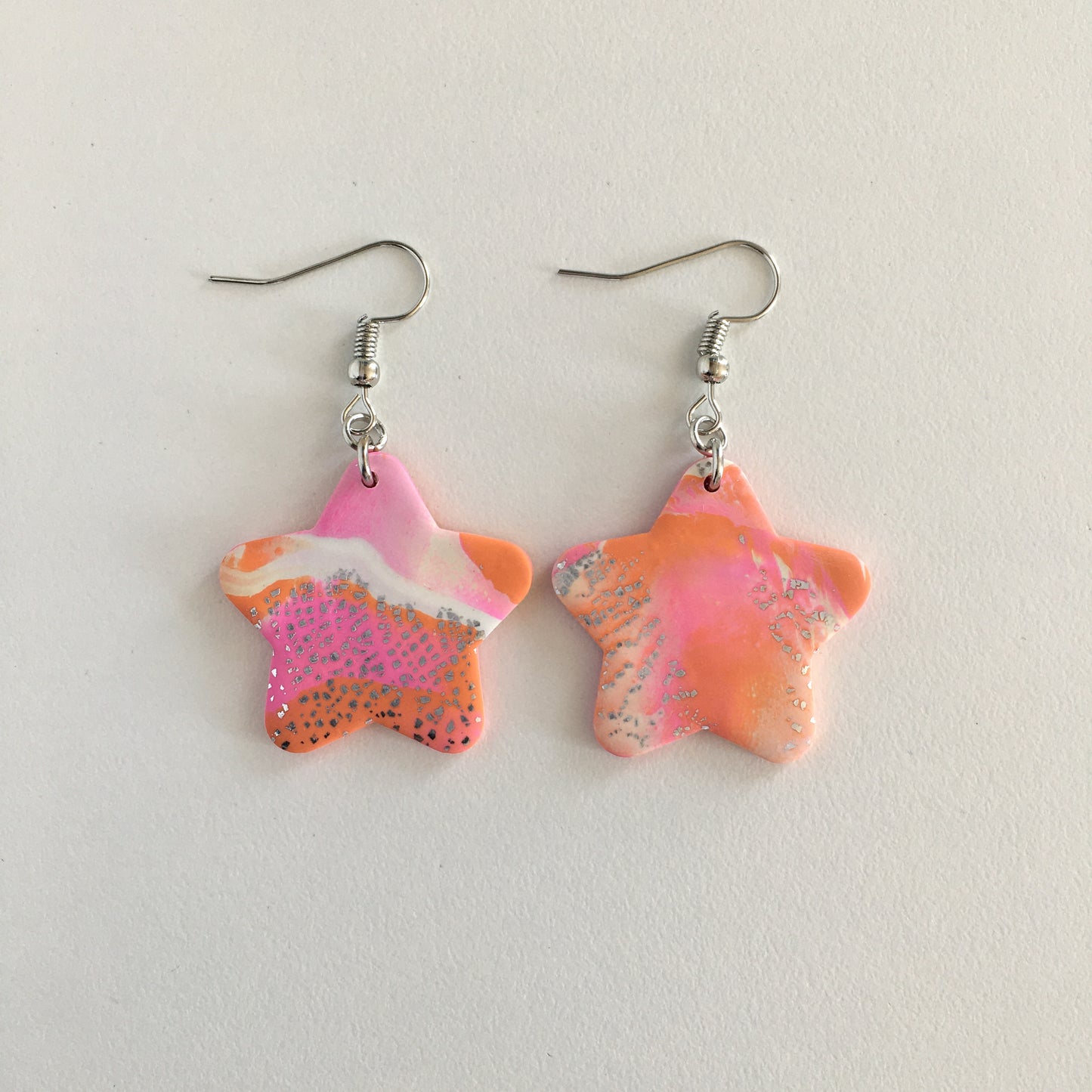 Pink And Orange Marbled Earrings