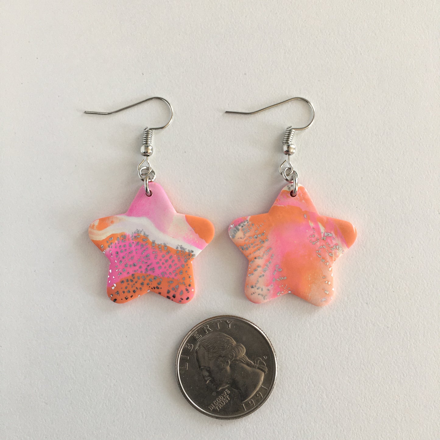 Pink And Orange Marbled Earrings