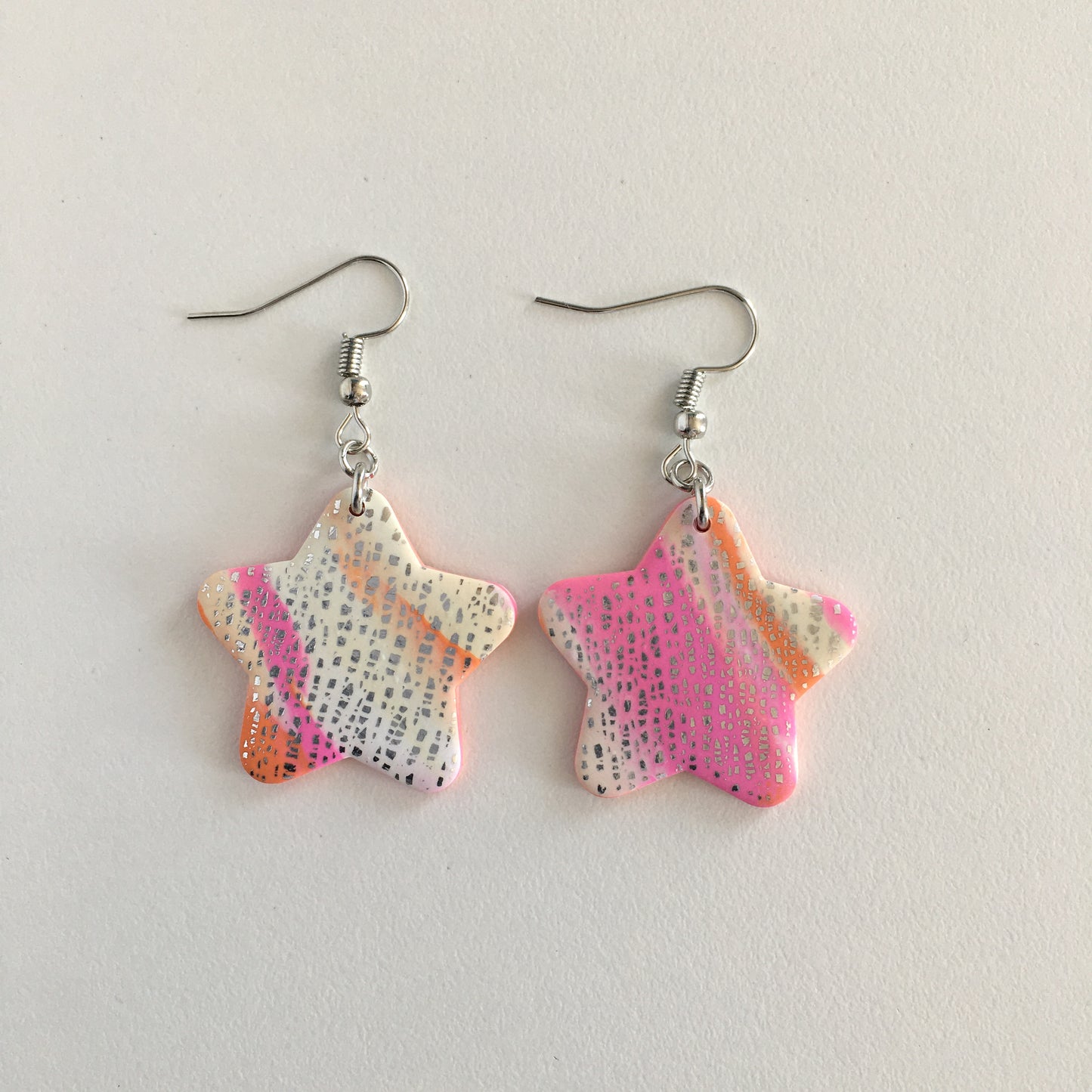 Pink And Orange Marbled Earrings