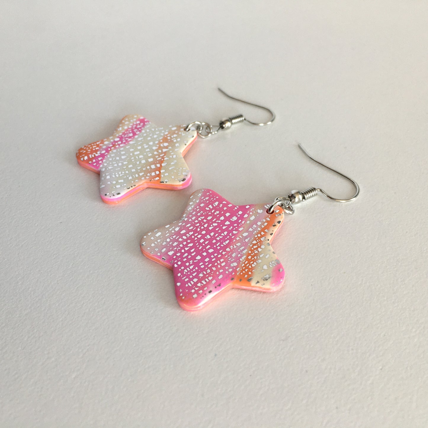 Pink And Orange Marbled Earrings
