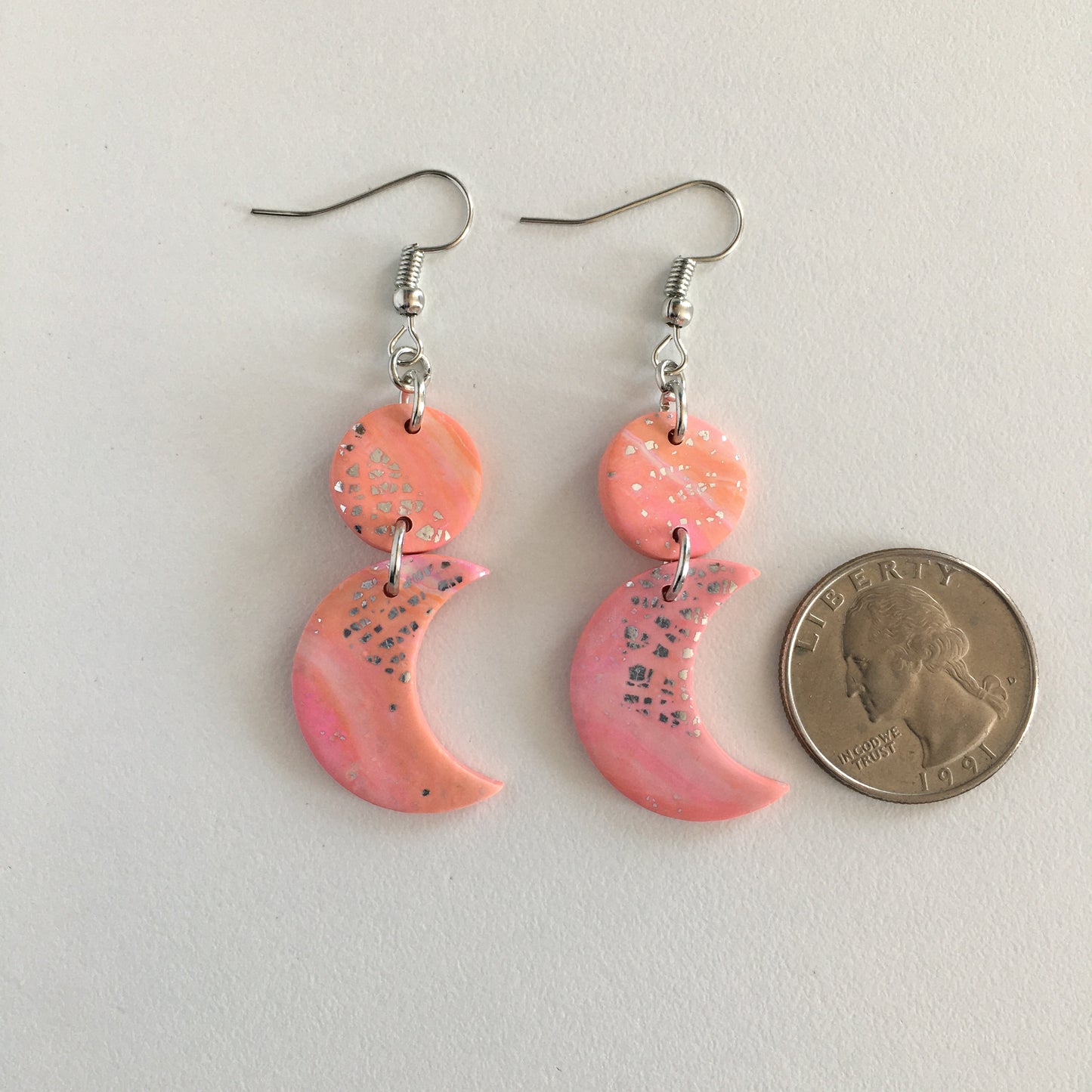 Pink And Orange Marbled Earrings