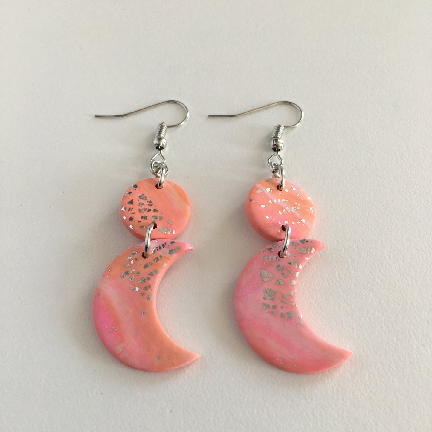Pink And Orange Marbled Earrings
