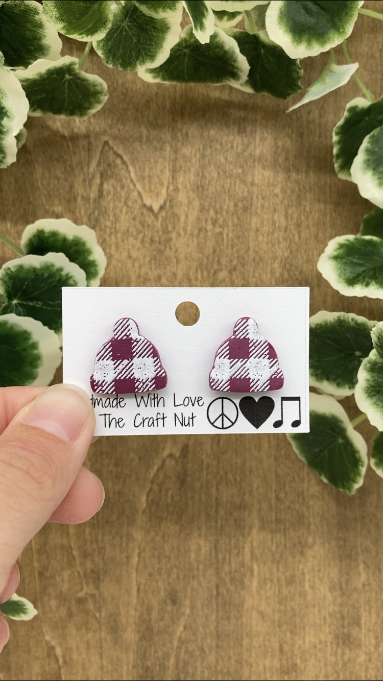 Fall Flannel/Plaid Hat & Mitten Studs
