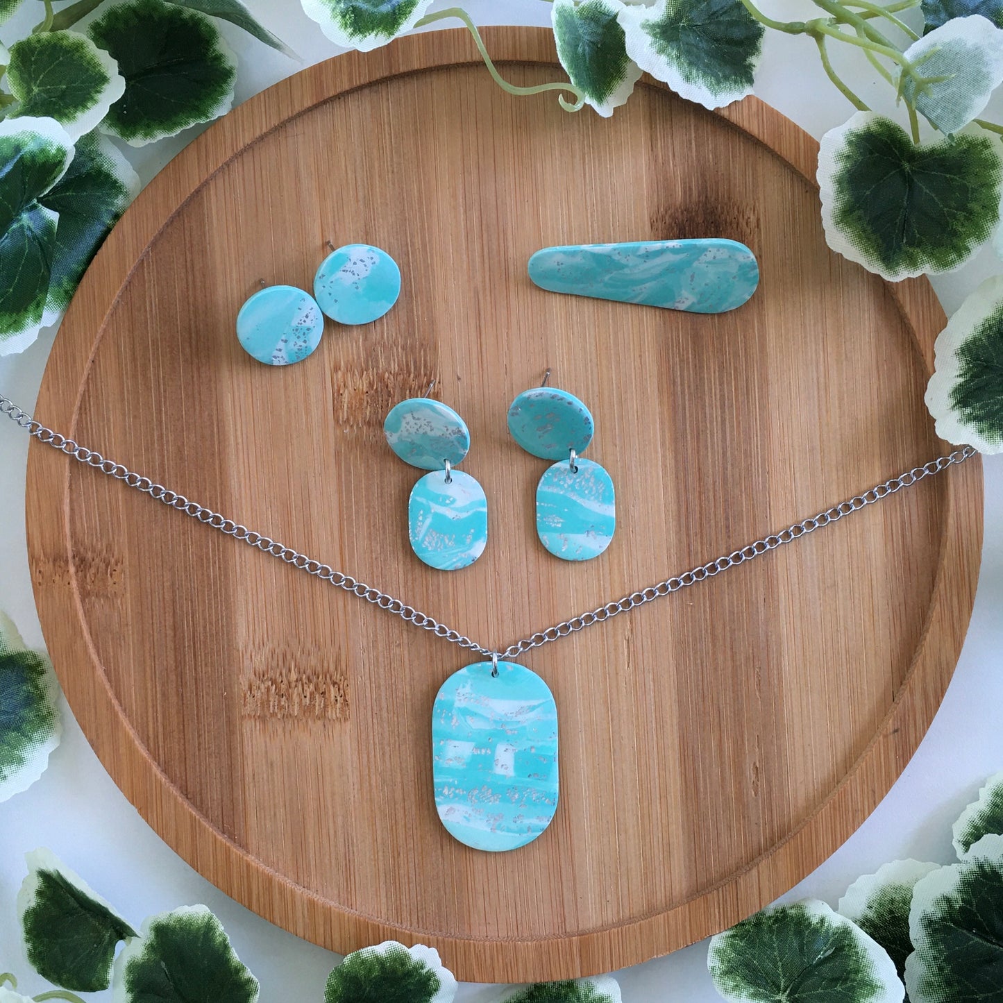 Teal Marble Jewelry Set