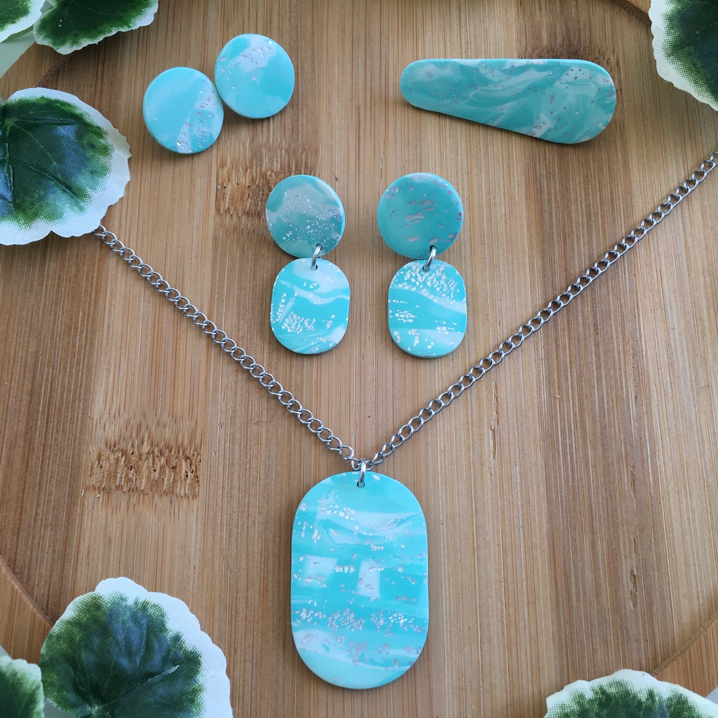Teal Marble Jewelry Set