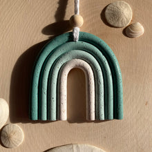 Load image into Gallery viewer, Green Ombre Mini Macramé Rainbow With Sand from Sunset Beach in Oregon Wall Hanging