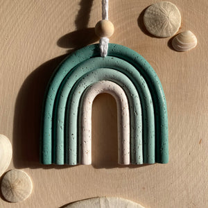 Green Ombre Mini Macramé Rainbow With Sand from Sunset Beach in Oregon Wall Hanging