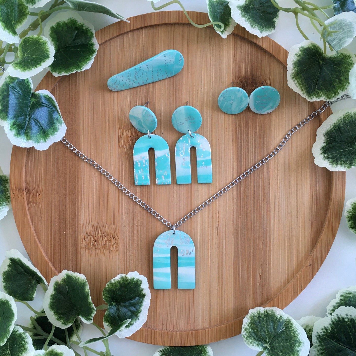 Teal Marble Jewelry Set