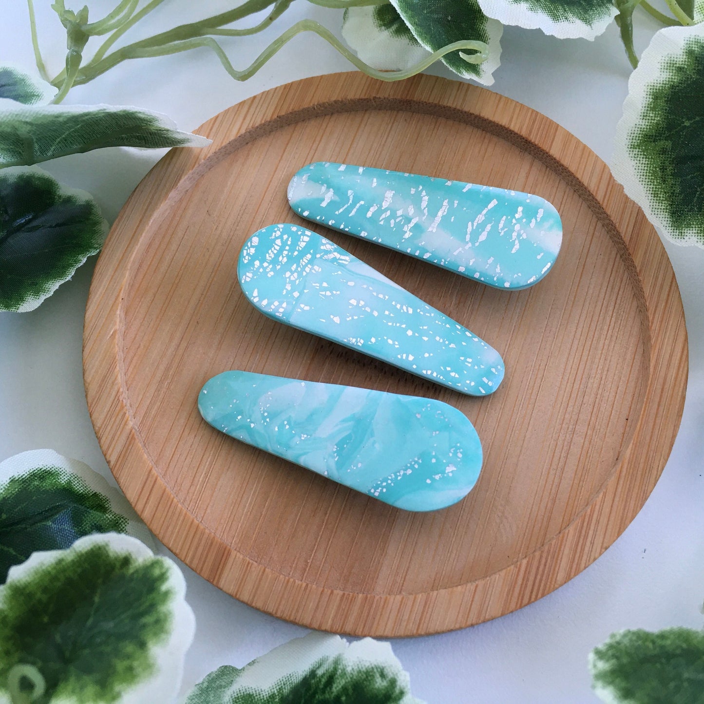 Teal Marble Hairclip