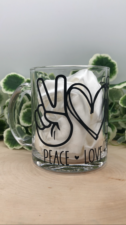 Peace, Love, Coffee Glass Mug