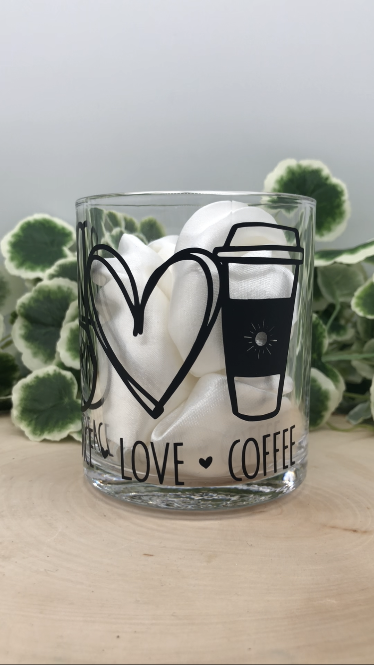 Peace, Love, Coffee Glass Mug