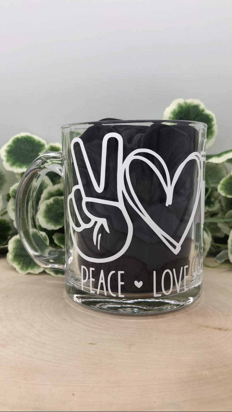 Peace, Love, Coffee Glass Mug