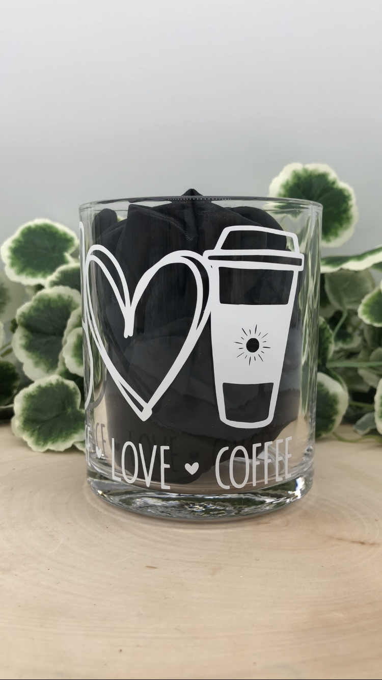 Peace, Love, Coffee Glass Mug