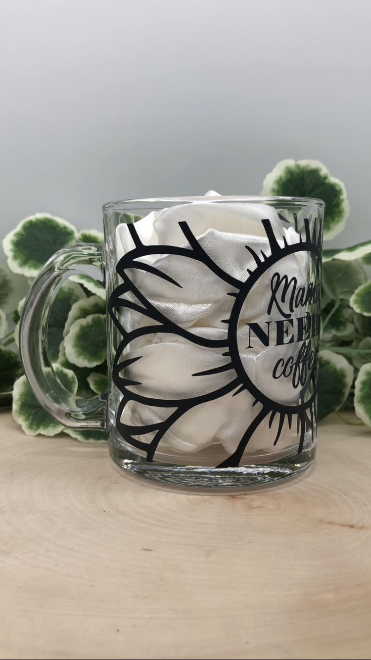 Mama Needs Coffee Sunflower Glass Mug