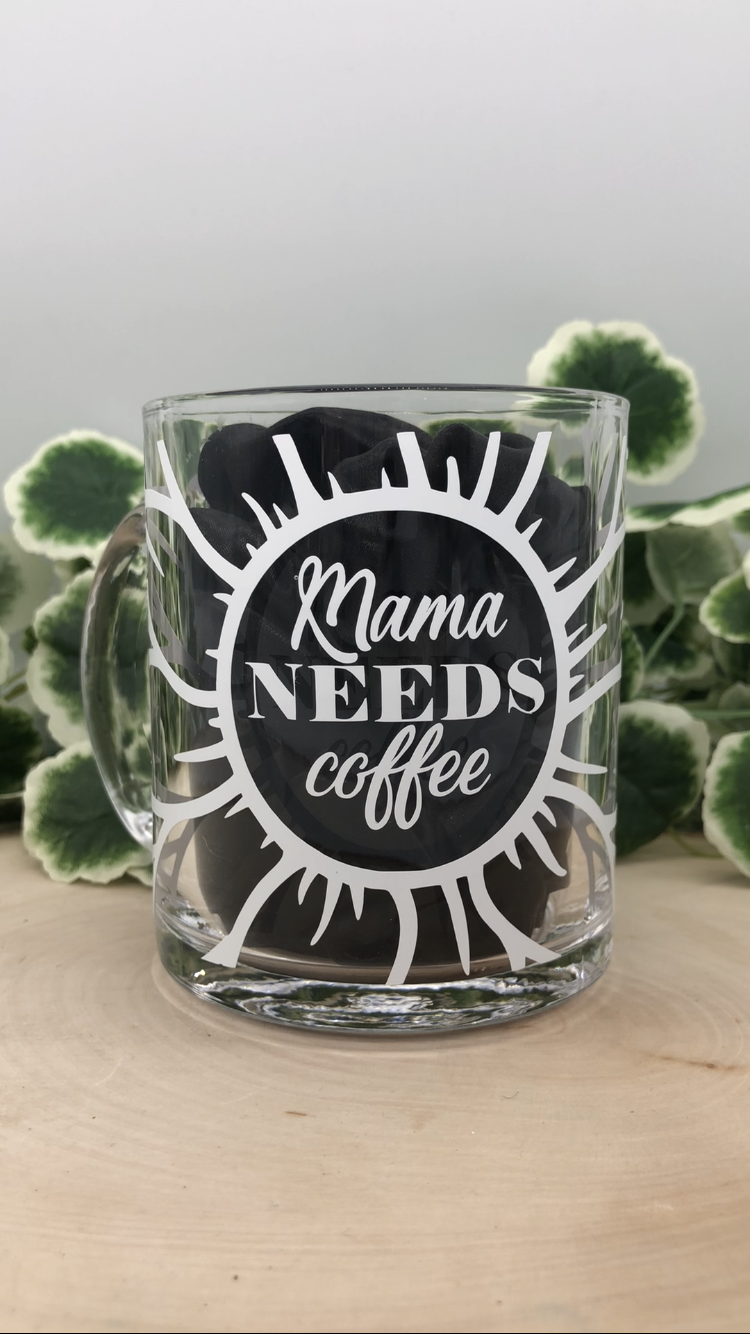 Mama Needs Coffee Sunflower Glass Mug