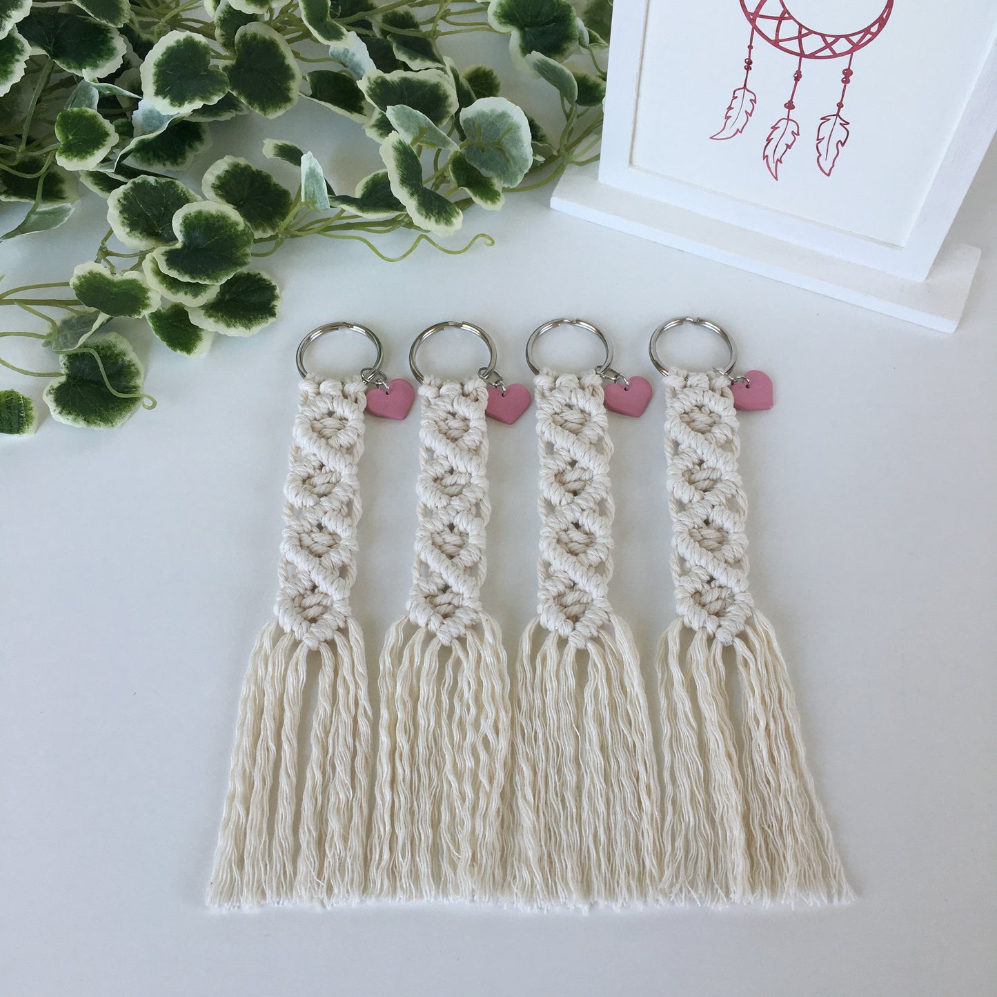 Macrame Keychain with Heart Bead