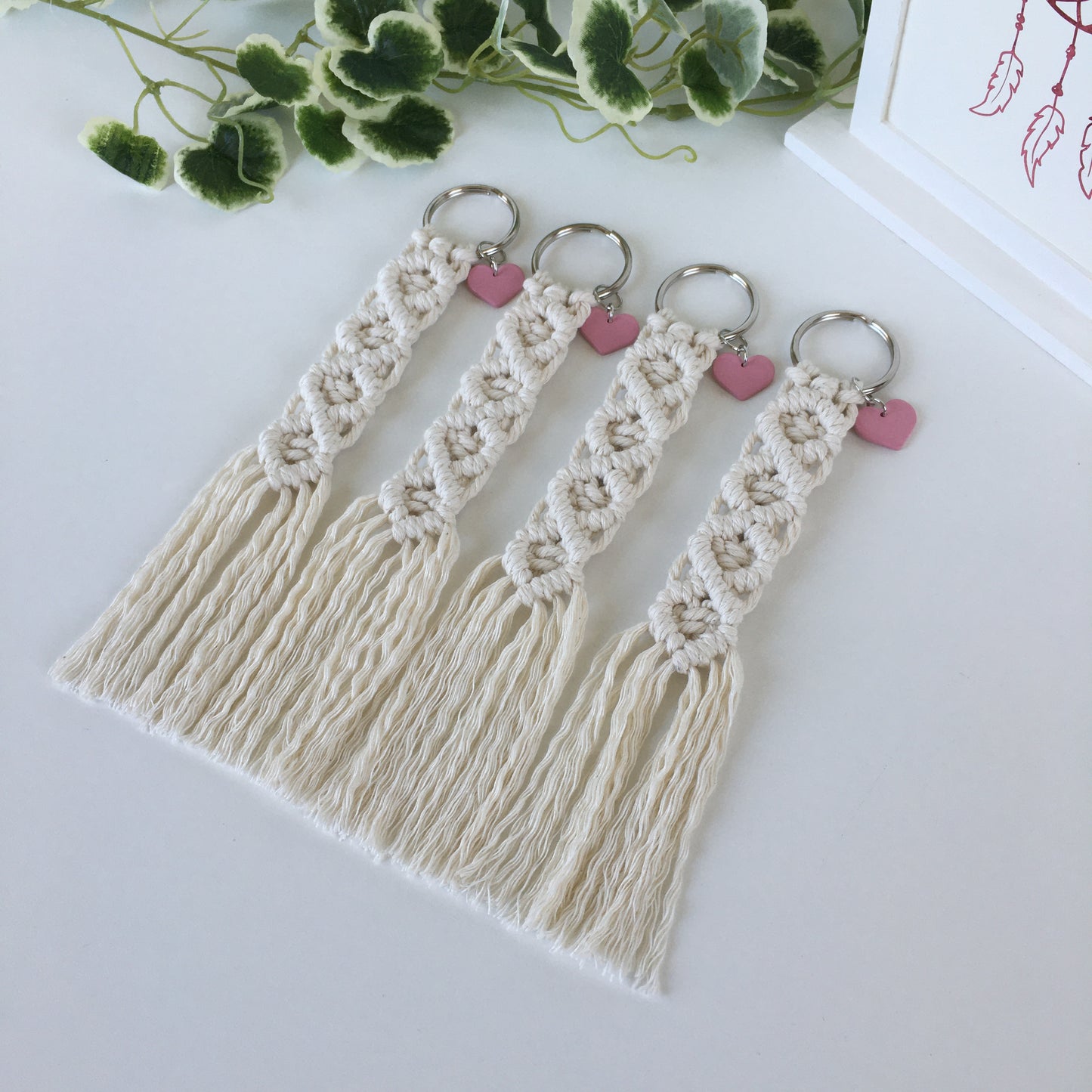 Macrame Keychain with Heart Bead