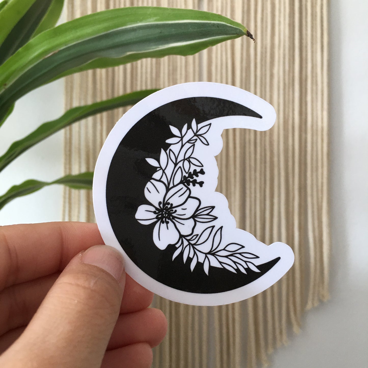 Floral Boho Moon Waterproof Vinyl Sticker