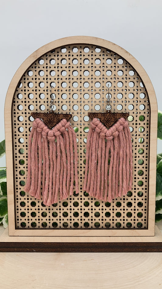 Pink Daisy Macrame Dangles