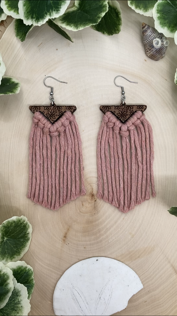 Pink Daisy Macrame Dangles