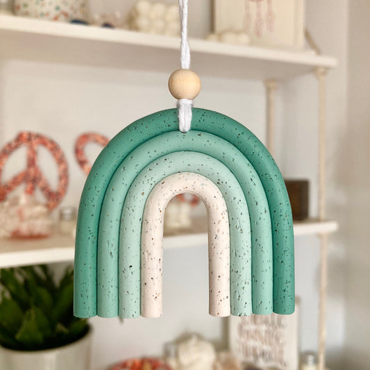 Green Ombre Mini Macramé Rainbow With Sand from Sunset Beach in Oregon Wall Hanging